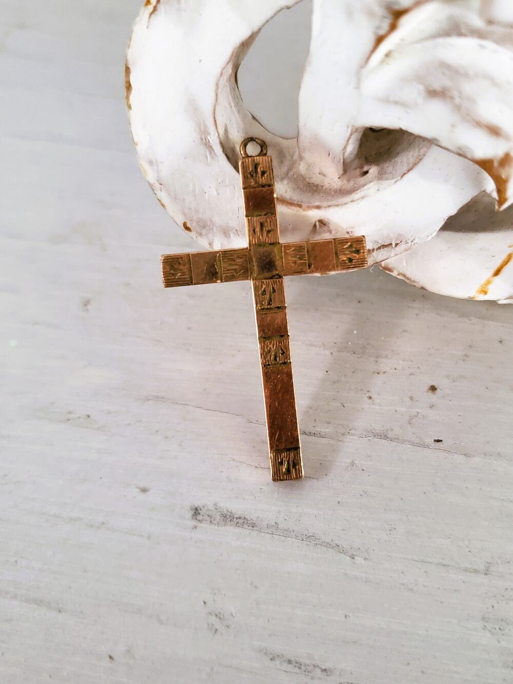 Vintage Etched 1/20 12K Gold-fill Cross Pendant
